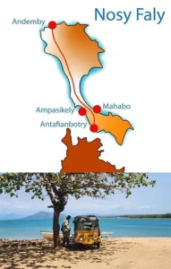 La carte de nosy faly avec la route