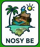 Illustration représentant Nosy Be avec maison et palmier – thématique investissement