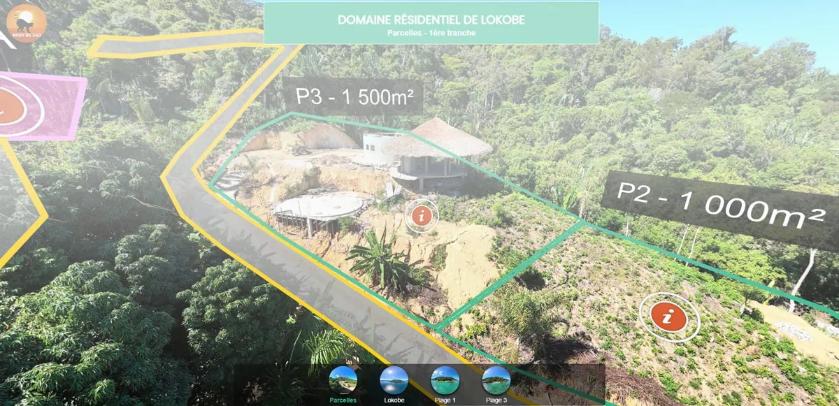  Image extraite de la visite 360 du terrain à vendre à Nosy Be avec vue sur la mer 