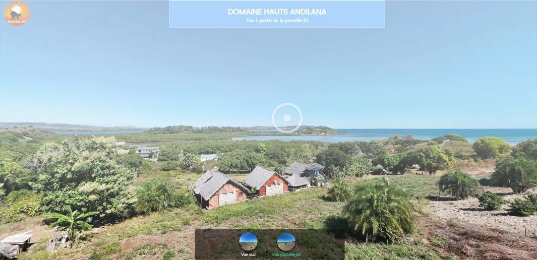 Image extraite de la visite 360 du terrain à vendre à Nosy Be avec vue sur la mer