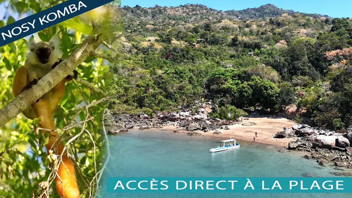 Domaine en bord de mer avec 55 mètres de plage privée, villa et terrain de 3 488 m² à Nosy Komba.