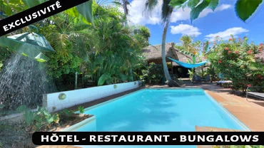 Piscine de l’hôtel lodge à Ambonara, Nosy Be, 10 bungalows en pleine propriété – vente 294 000 €