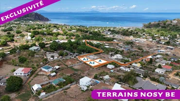 Vue aérienne des parcelles en exclusivité à Nosy Be avec orientation mer