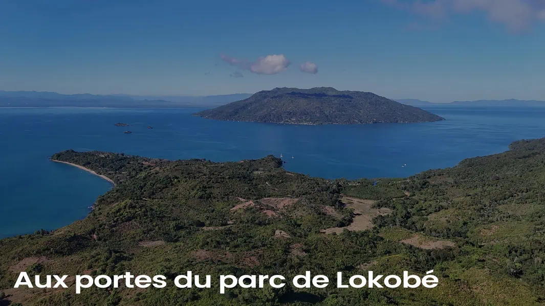 Vue aérienne mettant en valeur la proximité du terrain avec la réserve naturelle de Lokobe à Nosy Be.