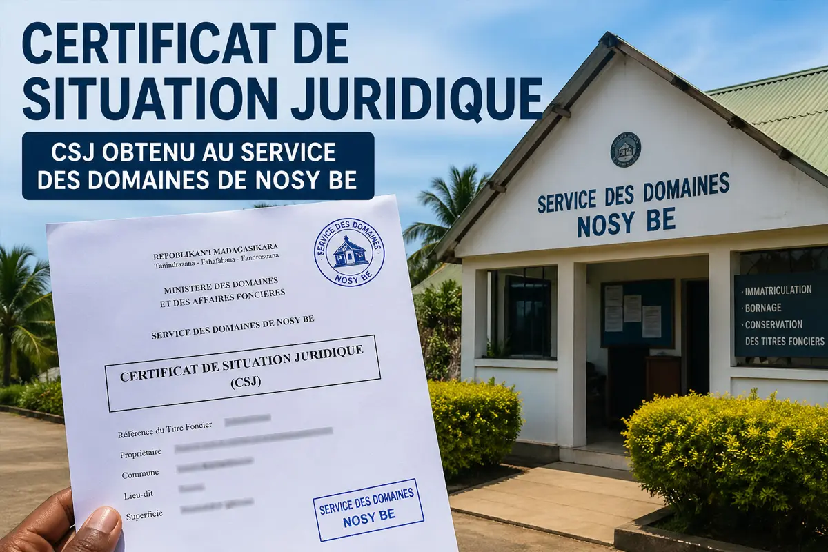 certificat de situation juridique CSJ Nosy Be Madagascar document foncier immobilier sécurisé