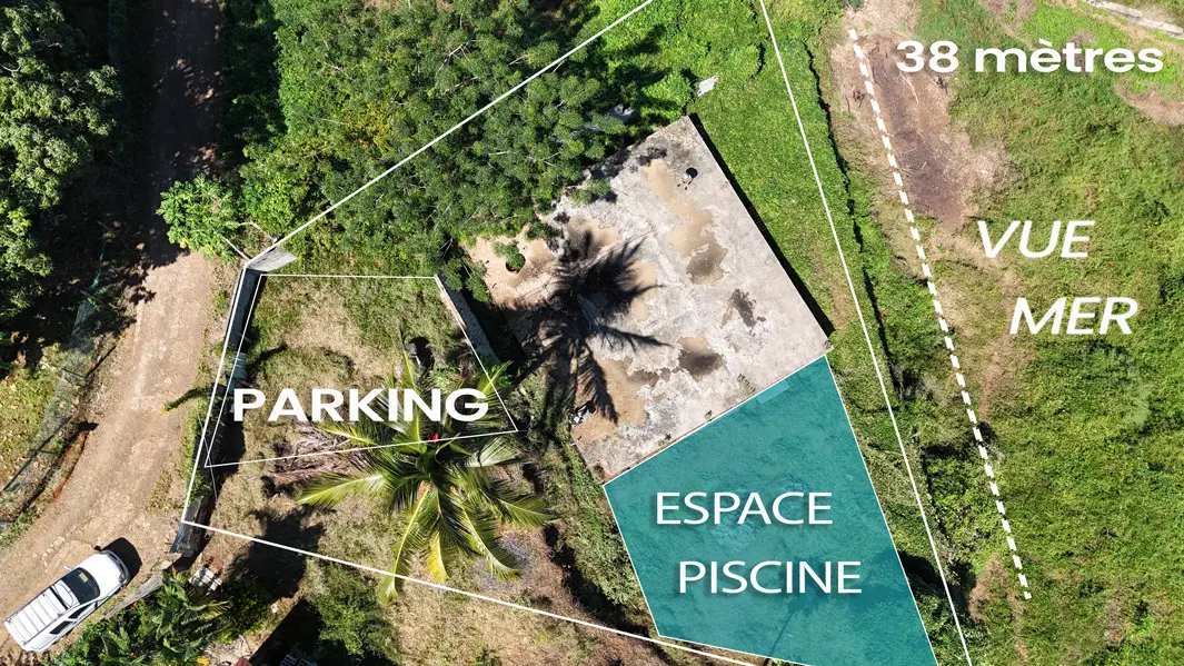 Schéma d’implantation d’une villa avec piscine sur un terrain vue mer à Baobab Nosy Be