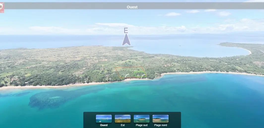 Accès à la visite virtuelle 360 d’un terrain front de mer à Nosy Faly avec plage de sable blanc