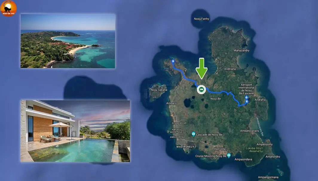Carte de localisation du domaine résidentiel Passot Hills à Nosy Be près des plages et de l'aéroport international Fascene