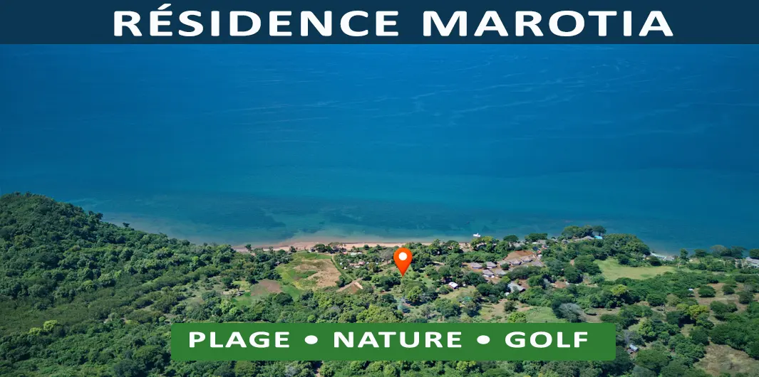 Vue aérienne de la Résidence Marotia à proximité du futur golf de Nosy Be dans un environnement tropical préservé