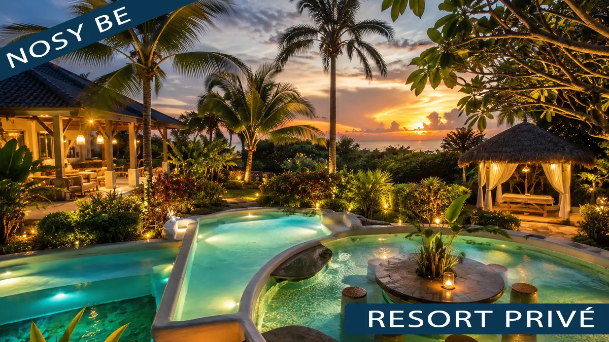 Piscine tropicale et jardin paysager dans une villa de prestige à Nosy Be