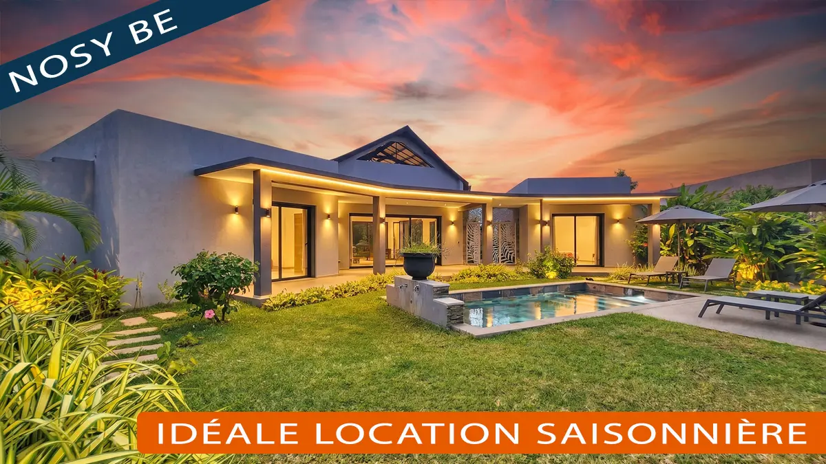 Villa neuve avec piscine, 3 suites indépendantes et vue mer dans une résidence sécurisée à Ambondrona, Nosy Be.