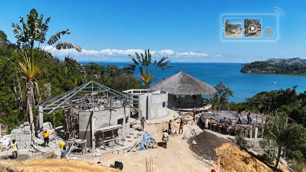 Vue aérienne utilisée pour suivre à distance la construction d’une villa à Nosy Be